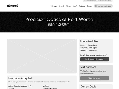 Denver Wireframes Provider Home eyecare planning website wireframes