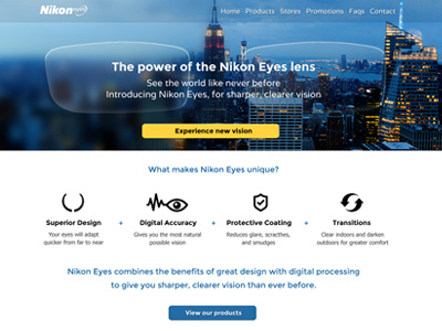 Nikon Eyes Home Page eye care eyecare home web design webdesign