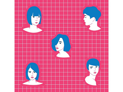 Short hair girls girl grid hair hair cut illustration women