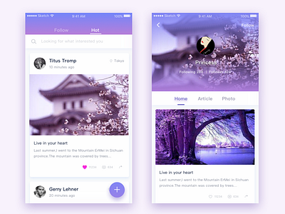 Some pages of social app app blue purple social ui
