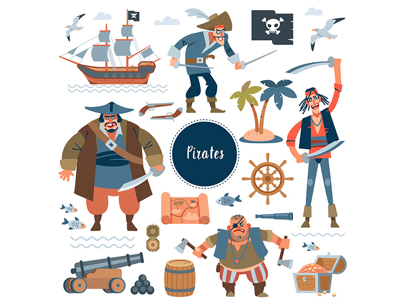 Pirates design flat illustration typography vector