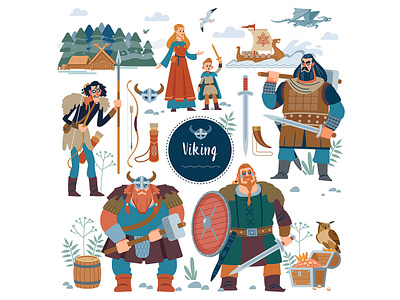 Viking design flat illustration typography vector
