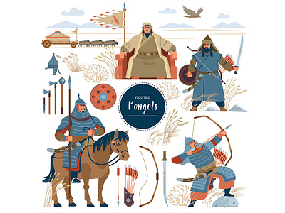 Mongols design flat illustration typography vector
