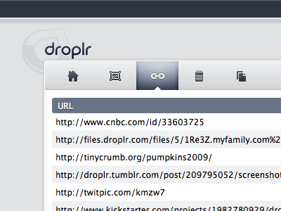 Droplr's Toolbar droplr files home icons images interface links notes slate toolbar