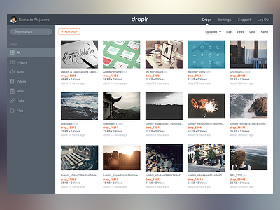 Droplr - Home droplr grid interface navigation search