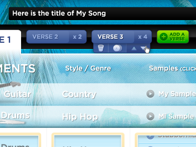 Manage Verses of a Song audio backgrounds buttons facebook app flash interface music skins tabs transparency