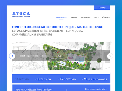 Website Ateca architect blue color landing page marketing slide ui ux website