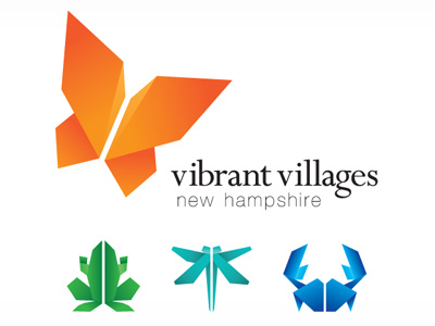Vibrant Villages NH Logo butterfly crab dragonfly frog logo origami vibrant villages