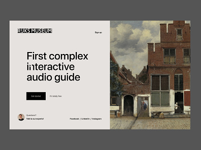 Museum Application Landing art audio guide clean history holland landing page masterpieces minimalistic museum museum app rijks museum ui ux vermeer virtual guide