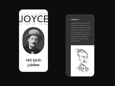 James Joyce Anniversary Website — Mobile anniversary anniversary website author anniversary books clean design irish james joyce joyce anniversary jubilee literature minimalistic mobile mobile website modern typography ui web website writer anniversary