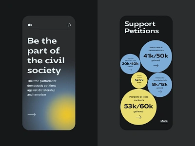 Petitions Mobile Applications app application circles clean democracy design main page minimalistic mobile mobile app mobile application modern petitions ui ux values