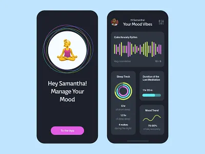 Mood Tracking & Meditation App application clean dark dashboard data graph meditation meditation app meditation application minimalistic mobile mobile app mobile application mood mood and meditation app mood app mood application mood tracker ui ux