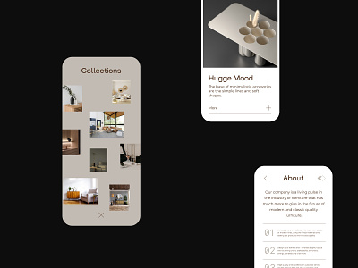 Interior Agency Mobile Website about agency calm clean furniture home hugge images interface interior list minimalistic mobile mobile website modern natural palette photos studio ui ux