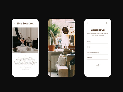 Interior Agency Mobile Website agency calm clean contact us furniture home hugge images interface interior minimalistic mobile mobile website modern natural palette photos poetry studio ui ux