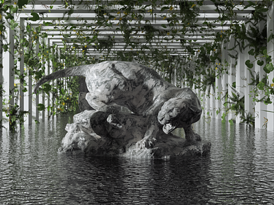 Abstract Architectural Render 3d art blender concept design graphic design greenery illustration lake lighting nature plants rendering sculpture tiger tunnel water