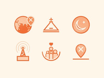 FEBC info icons badge church family geometric icon infographic location radio simple tag world
