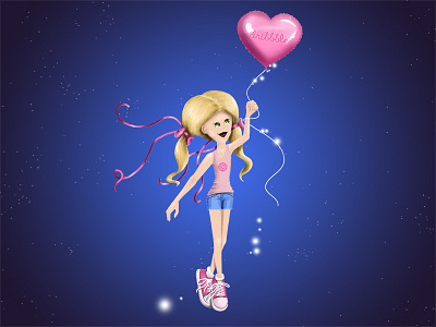 Dribbble Debut balloon comic debut digital drawing dribbble fantasy flying girl happy