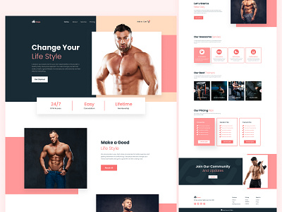 Fitness Landing Page Design app design bodybuilding landing page diet landing page fitness landing page gym landing page landing page landing page redesign mobile app design modern landing page ui uiux design user experience user interaction user interface design ux research website design workout landing page yoga yoga landing page