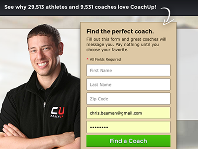 CoachUp Home Page Form home page visual design web form