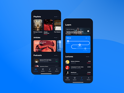 🎵 Music Learning App app clean dark design discover feed flat gamification gradient ios learning lectures modern music podcast ui ui ux design ux vector