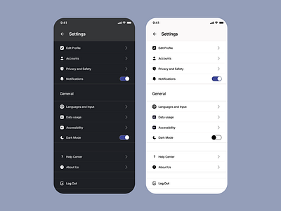 DailyUi Day 007 - Settings page 100dayschallenge app dailyui dark dark mode day 007 design flat mobile page settings settings page ui uiux