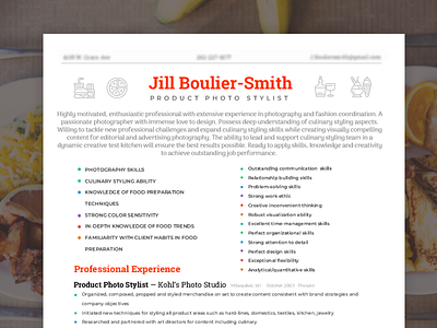 Resume design for product photo-stylist