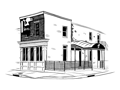Hersh's architecture art baltimore building design drawing illustration one color pizza restaurant vector