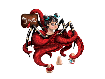 Doll adobe illustrator cartoon art character doll drawing girl illustration octopus