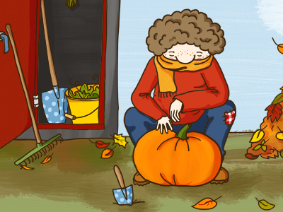 Kalle and a pumpkin autumn boys bright garden illustration kalle picture pumpkin