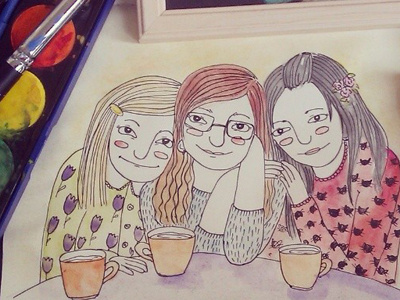 111 bright friends funny girls illustration watercolour