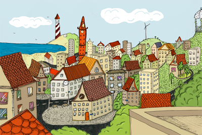 town colorful illustration summer town