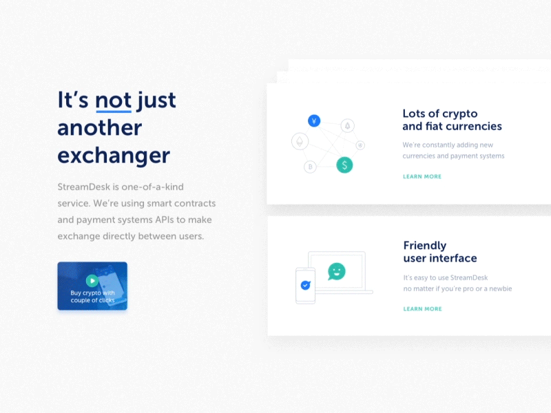 Custom scrolling cards at landing page animation cryptocurrency landing page ui