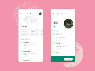 Dashboard Travel app dashboard fly resort task list travel app traveling trip trips ui ux