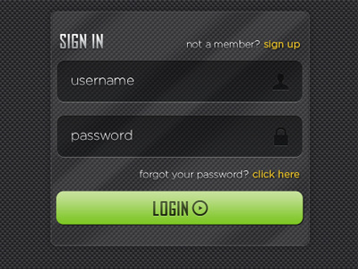 Login buttons click here glass effect dark icons lock owdesignz password photoshop sign in login transparent username