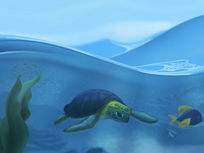 Aquatic life over-under animals aquatic fish illustration ocean procreate turtle