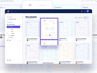 Documents Grid View - SAAS application clean document filter grid grid view interface node.js react saas saas app saas design side menu ui web app web apps