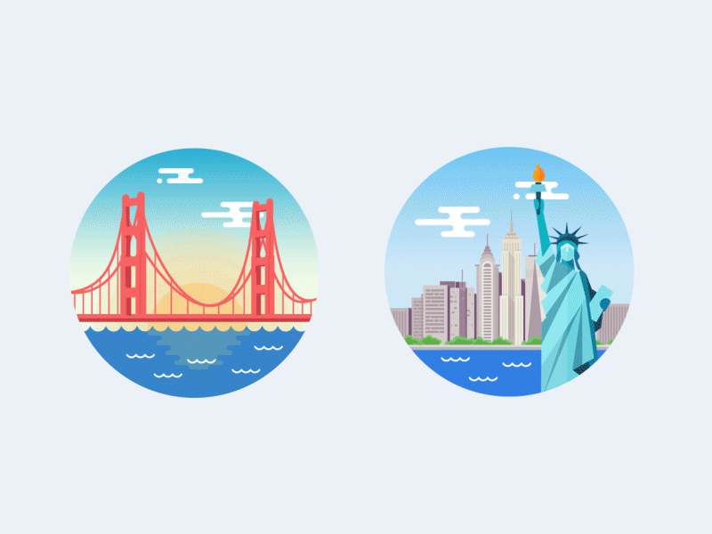 Animated illustrations NY and SF animation icon illustration illustrator interface motion onboarding tutorial ui ux vector