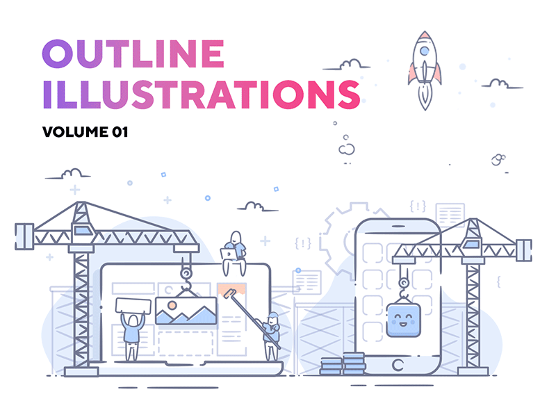 Outlined Illustrations Vol. 1 ai icons illustration illustrator mobile onboarding svg vector web
