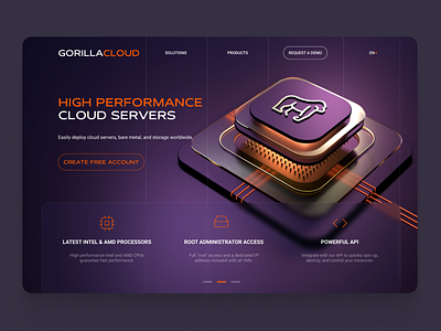 Hosting website UI/UX 3d cinema 4d cloud gorilla hosting orange purple ui uiux ux