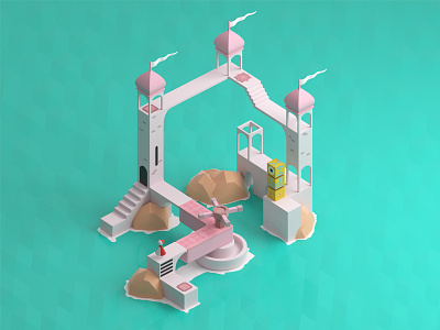 Monument Valley Fanart 3d building design game monument valley render vectary