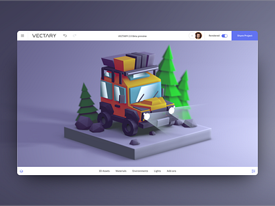 Low poly car 3d car design forest illustration isometric low poly lowpoly render ui ux vectary