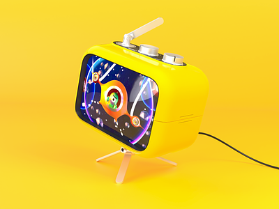 Yellow 3D Retro Radio with TV | Template 3d 3d modeling free mockup photon product radio render template tv vectary yellow