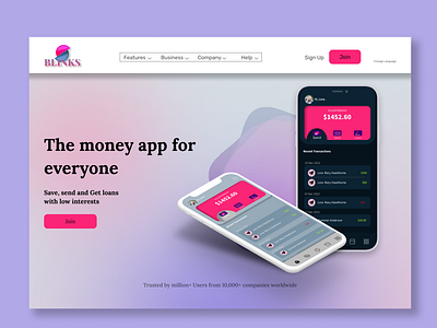 Blinks Bank Web Site Design: Landing Page / Home Page UI animation app branding design e commerce ecommerce graphic design icon illustration logo mobile app motion graphics shopping typography ui ux vector