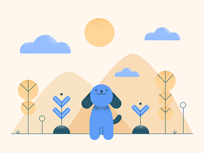 We'll be outside 💙 blue clouds cute dog illustration mountains quarantine sunny trees yellow