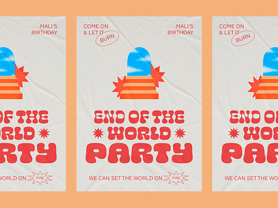 End of the World Party ☄️ anniversary birthday branding design doomsday fire fireball illustration party poster procreate typography