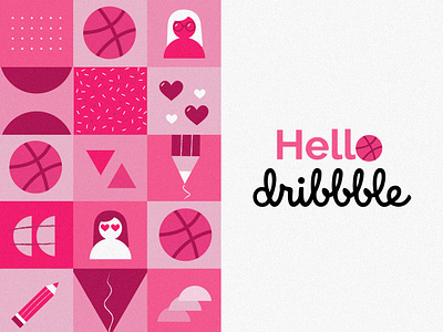 Hello Dribbble :D art artwork branding collage design flat girl illustration illustration art illustrator typography vector