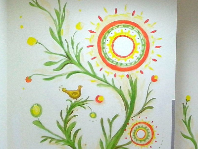 Interior Wall Painting for Children Studio birds nature painting sun tree wall