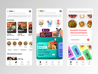 Ziggy - Food app mobile UI Design. app application branding design dribble figma food ios iphone mobile swiggy ui ux