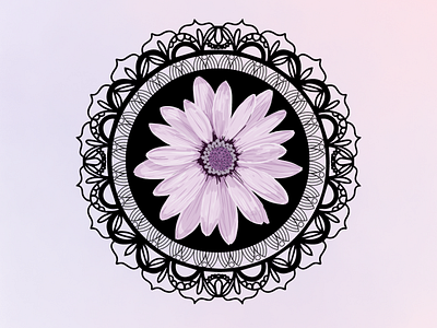 Mandala with purple daisy