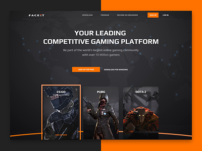 FACEIT New Landing Page competitive csgo design dota2 faceit gaming landing page pubg ui ux video